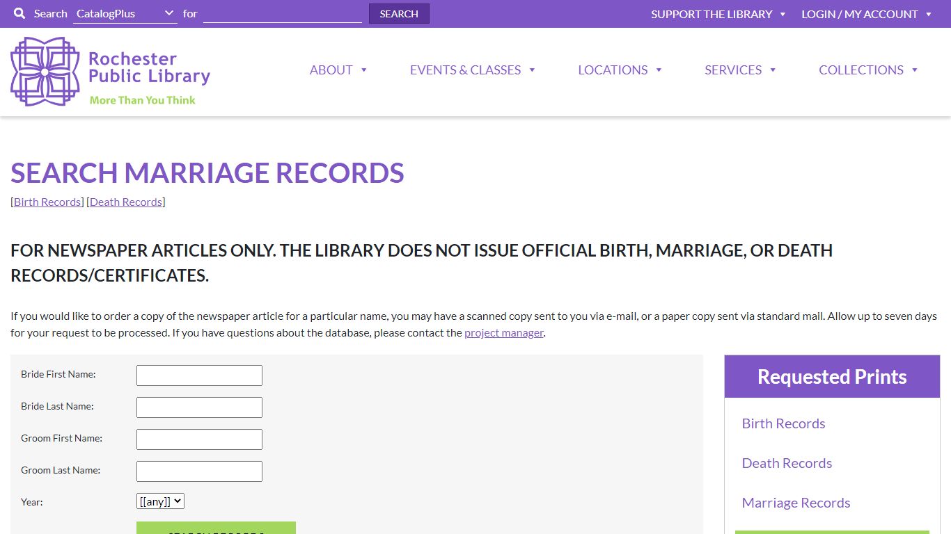 Search Marriage Records - Rochester Public Library