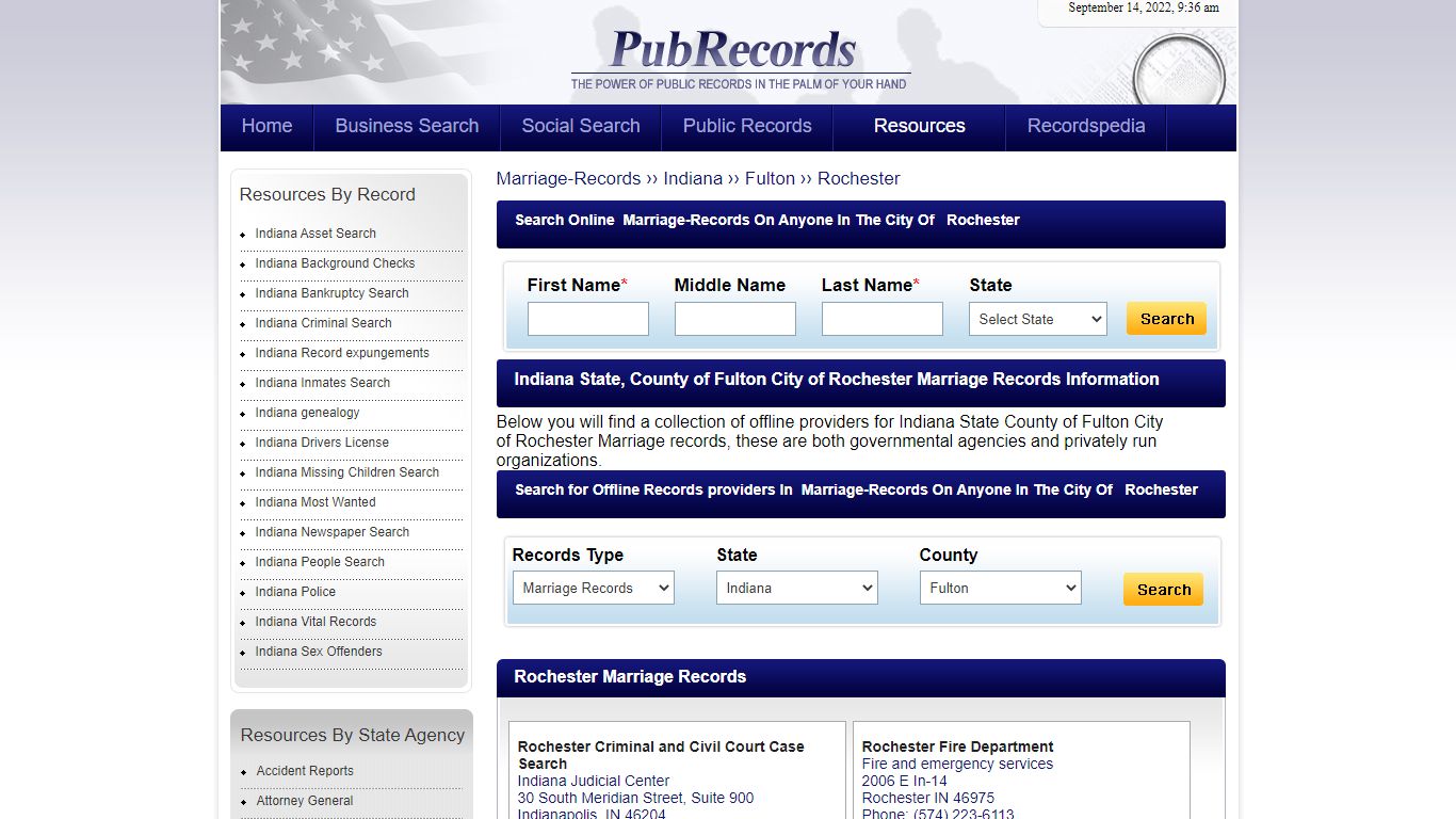 Rochester, Fulton County, Indiana Marriage Records - Pubrecords.com